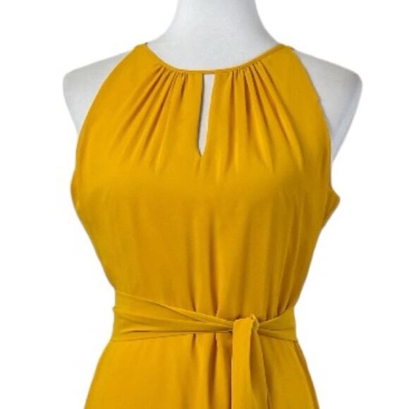 Tahari Petite Midi Dress Keyhole Halter Neck High Low Hem Yellow Women’s Size 6P - Picture 7 of 14